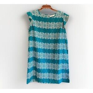 All For Color Womens M 8 Geometric Print Blue Teal Shift Dress Beach Resort